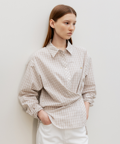 Aube Scarf-Wrap Shirt IvoryCheck