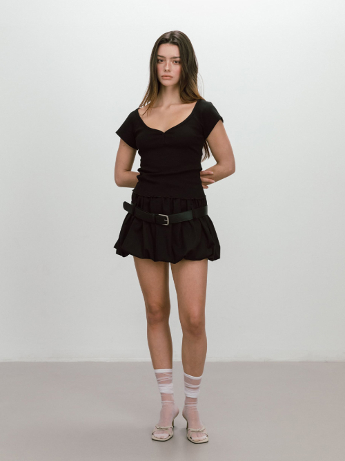 BELTED BALLOON SKIRT / BLACK