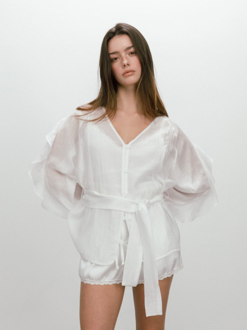 FRILL BELTED BLOUSE / WHITE