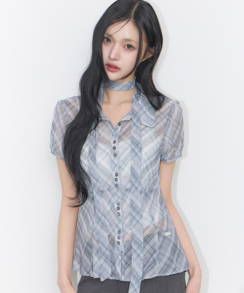 Flare Puff Blouse Grey