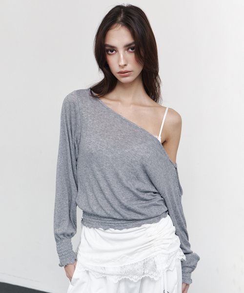Ian Unbal Smocked Long sleeve Top (Melange Grey)