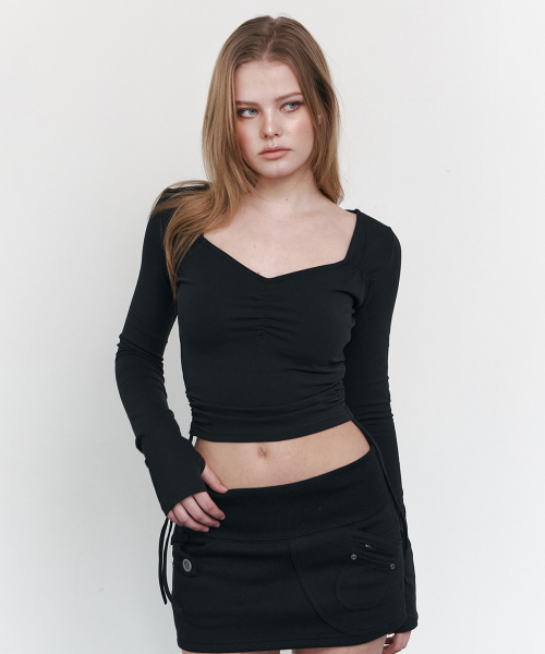 Mov Shirring Long Sleeve Top (Black)
