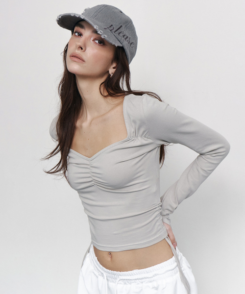 Mov Shirring Long Sleeve Top (Ash Grey)