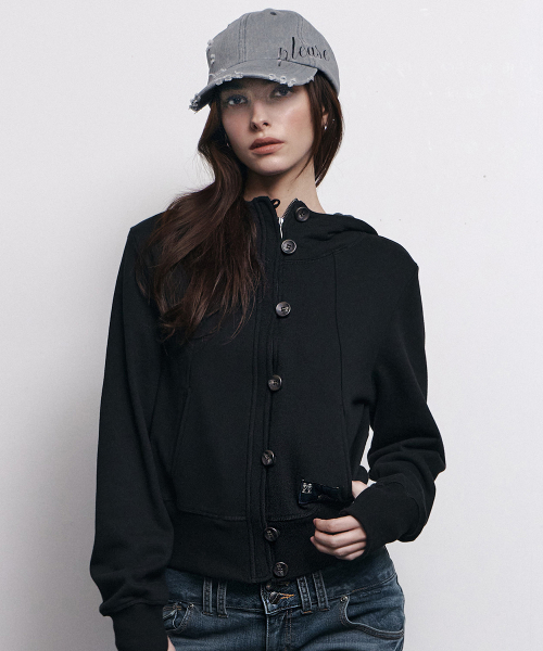Bene Basic Button Hoodie (Black)