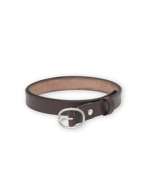 Round Buckle Belt, Brown Silver