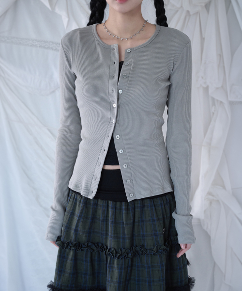 BUTTON RIBBED CARDIGAN ASH GREY