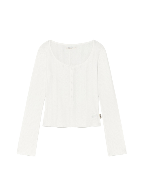 HONEY EYELET BUTTON LONG SLEEVE (WHITE)