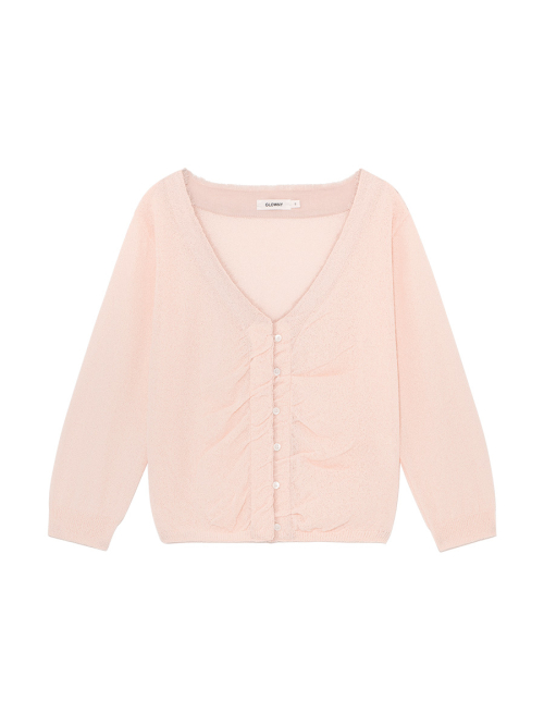 SHERBET V-NECK FRINGE CARDIGAN (PINK)