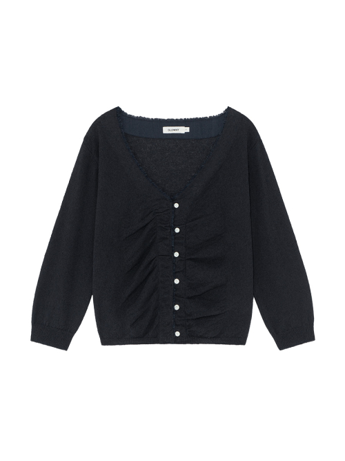 SHERBET V-NECK FRINGE CARDIGAN (DEEP NAVY)