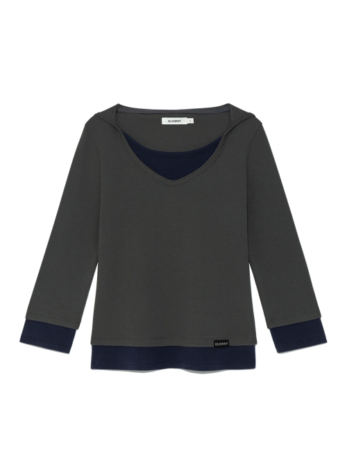 3/4 LAYERED CONTRAST HOODIE (DEEP CHARCOAL)