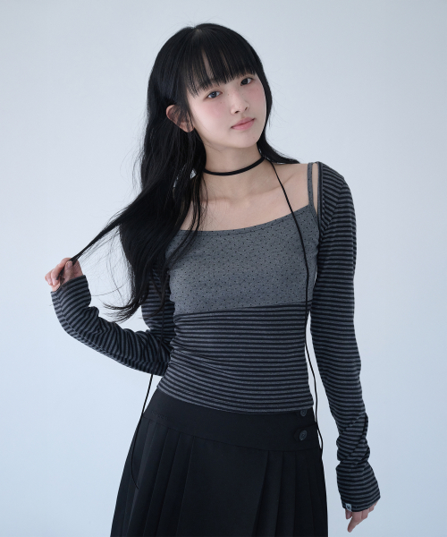 MIXED PATTERN CAMI & BOLERO SET CHARCOAL