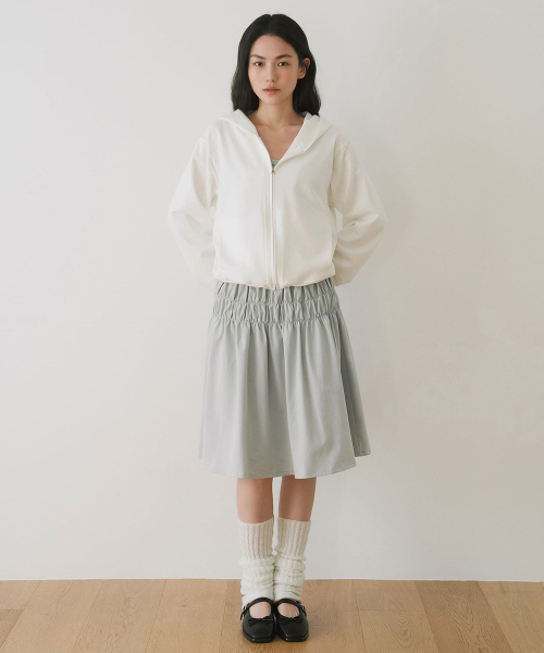SHIRRING FLARE MIDI SKIRT, LIGHT BLUE