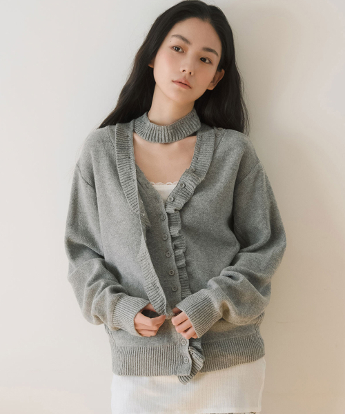 FRILL KNIT MULTI MUFFLER, GREY