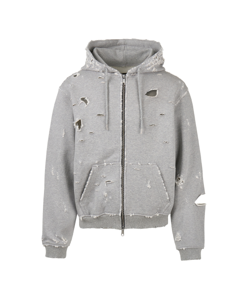 Distressed Hoodie ZipUp - Grey