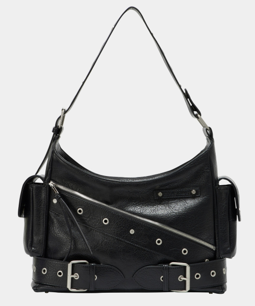 Strap Belt Eyelet Cross Big Bag (Black)