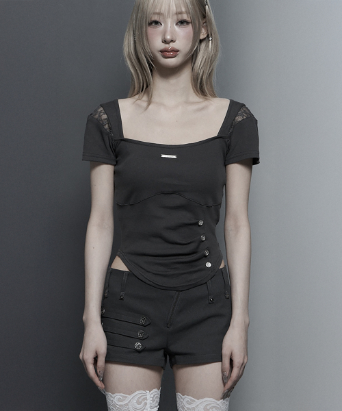 Bust Line Pintuck Detail Top (Dark Gray)