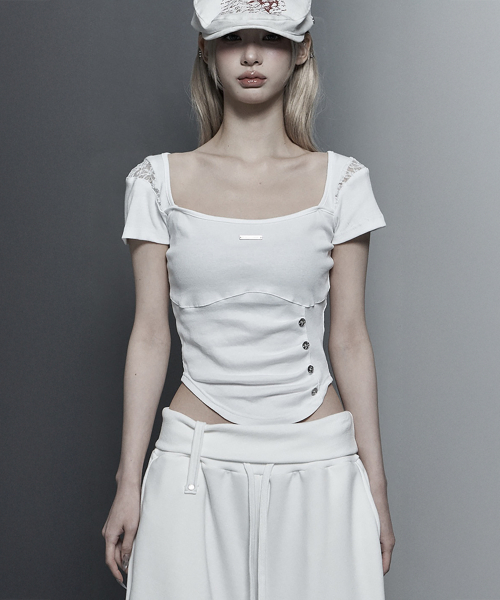 Bust Line Pintuck Detail Top (White)