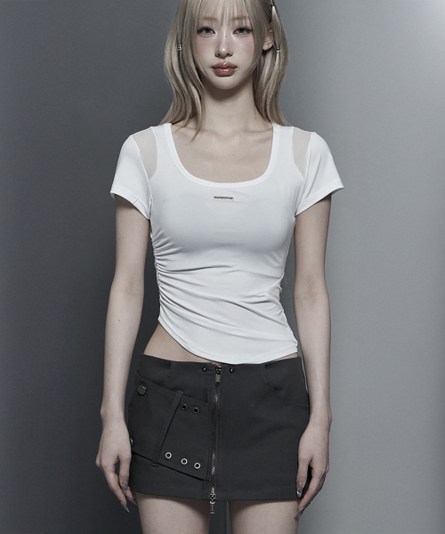 Modern Square Shirring Tee (White)