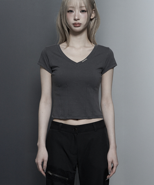 Dart Line V-Neck Slim Top (Dark Gray)
