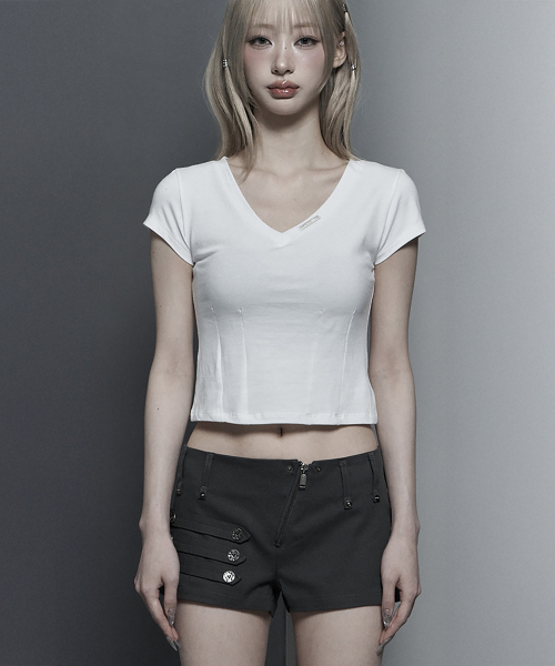 Dart Line V-Neck Slim Top (White)