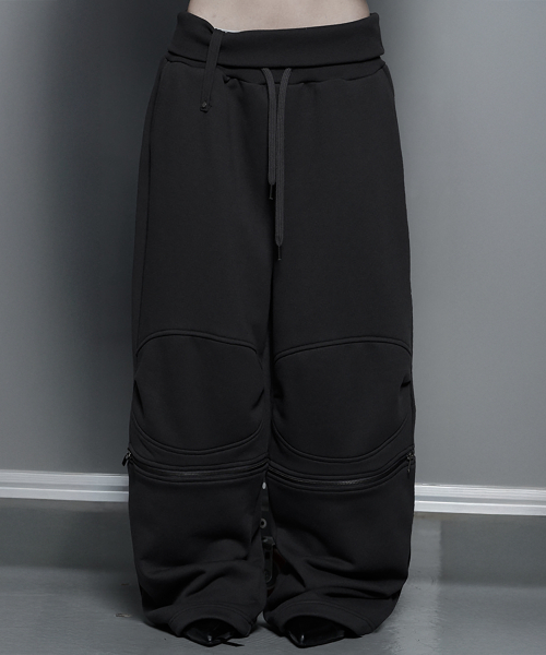 Zipper 2-Way Double Knee Wide Bermuda Pants (Charcoal)