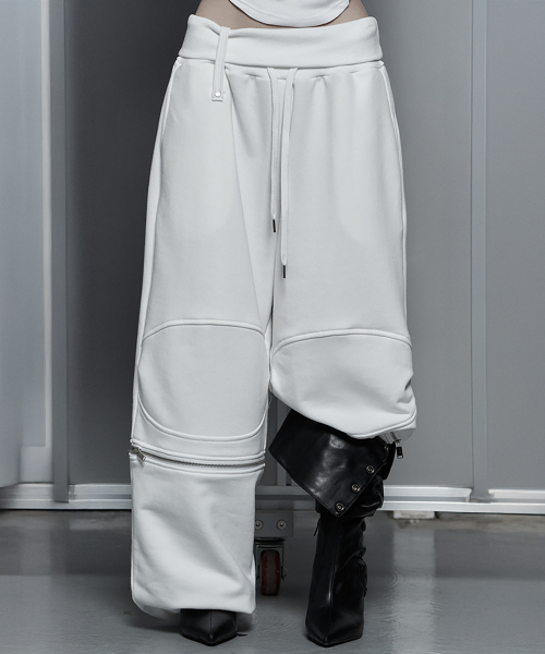 Zipper 2-Way Double Knee Bermuda Wide Pants (white)