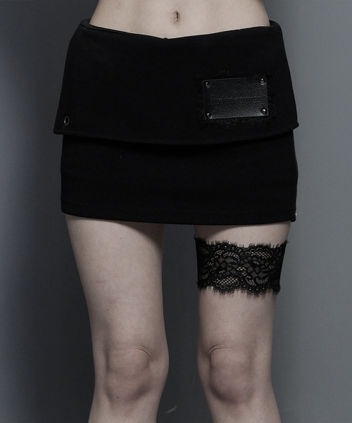Lace-Up Mini Skirt Pants (Black)
