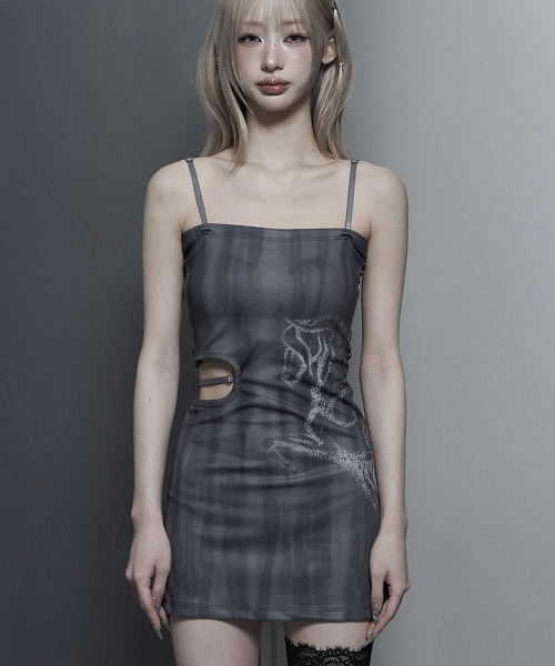 Side Cut-Out Mini One-Piece (Charcoal)