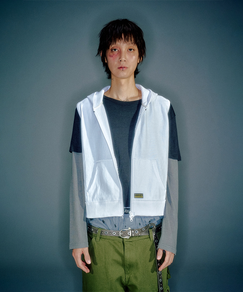 (MEN) WORKSHOP SLEEVELESS HOODIE ZIP-UP WHITE