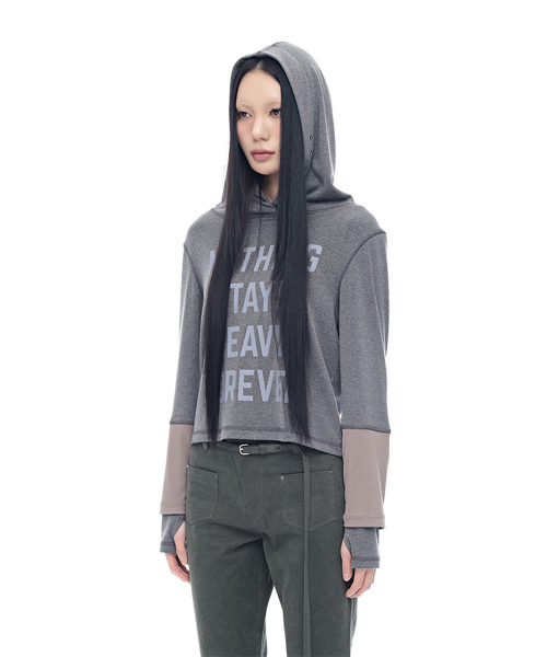 Layered Sleeve Slim Fit Hoodie_Charcoal