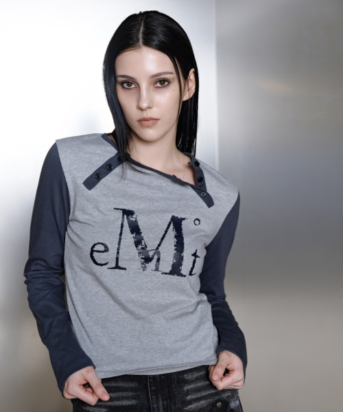 EXEOM DIAGONAL HENRY NECK LONG SLEEVE T