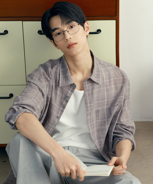 [COUTURE]crease 60S Gray checkered oversized fit shirt