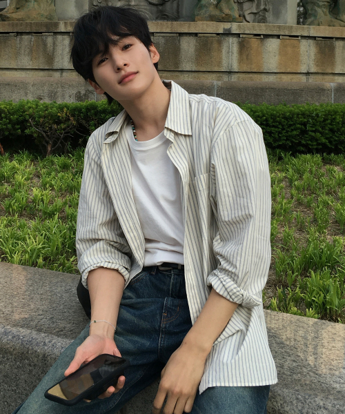 [ON]Stripe Cream Overfit Long Sleeve Shirt