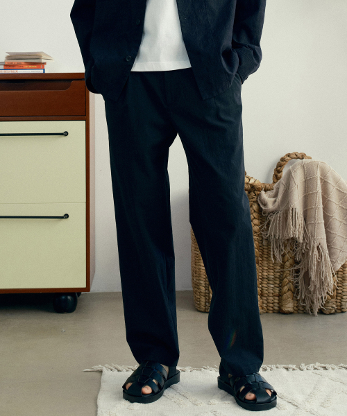 [COUTURE]One-tuck relaxation fit checkered organizing curvy banding pants