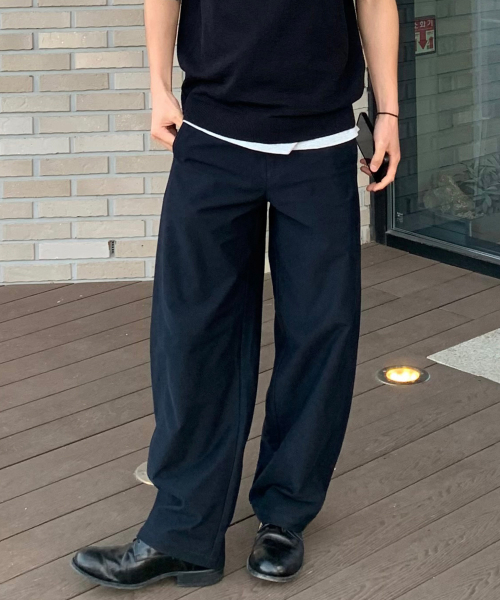 curved semi-wide daily pants - 4color