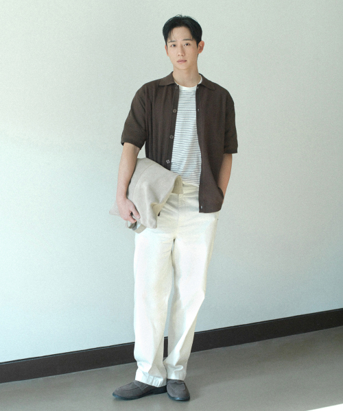 [COUTURE]Semi-wide linen blend cream tissue deformation pants