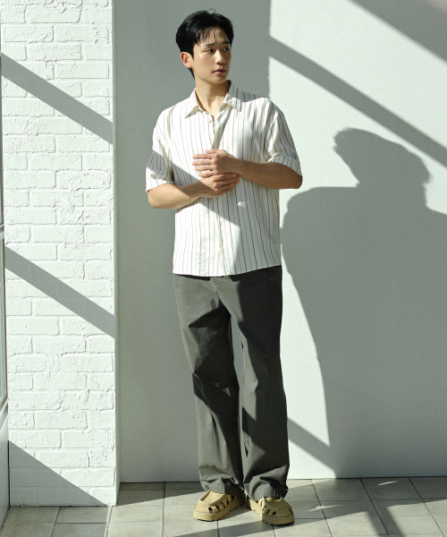 [COUTURE]Wide one tuck nylon mixed string banding pants - 2color
