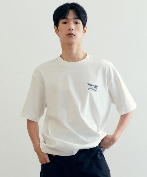 [UNS]Air Cool_Back Point Oversized Fit White Short-Sleeved T-shirt