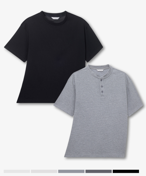 [SET][Henry neck cropped] Daily short-sleeved T-shirt - 3color