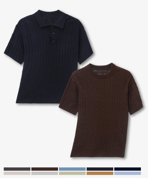 [SET][ON][Choose Collar Round] Linen Like Cable Oversized Fit Short Sleeve Knitwear - 6color