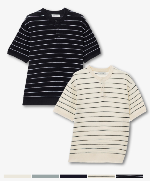 [2PACK][ON]Linen Like Henley Neck Oversized Fit Short-Sleeved Knitwear - 5color