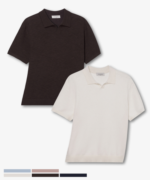 [2PACK]Washable linen like slit neck collar short-sleeved knitwear - 5color