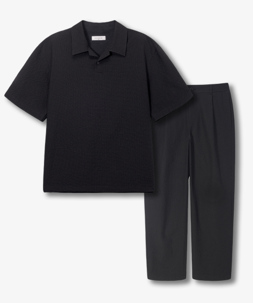 [SET][Air Cool] Two-tone circus pullover semi-overfit short-sleeved setup black