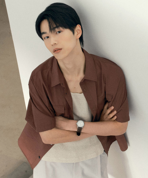 [COUTURE]Pocket Oversized-fit Brown Short-Sleeved Shirt