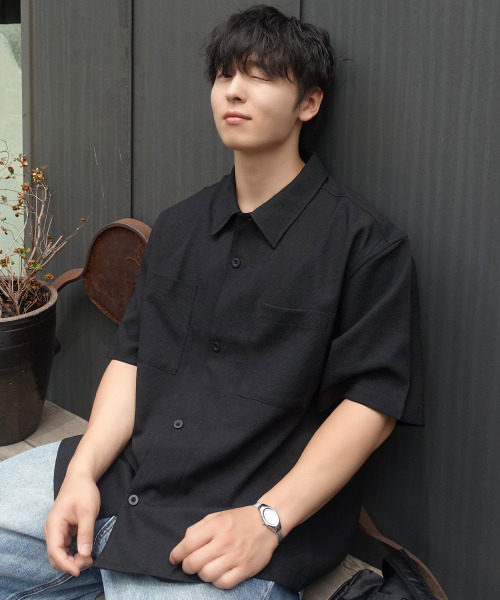 [COUTURE]Waffle tissue pocket semi-overfit short-sleeved shirt