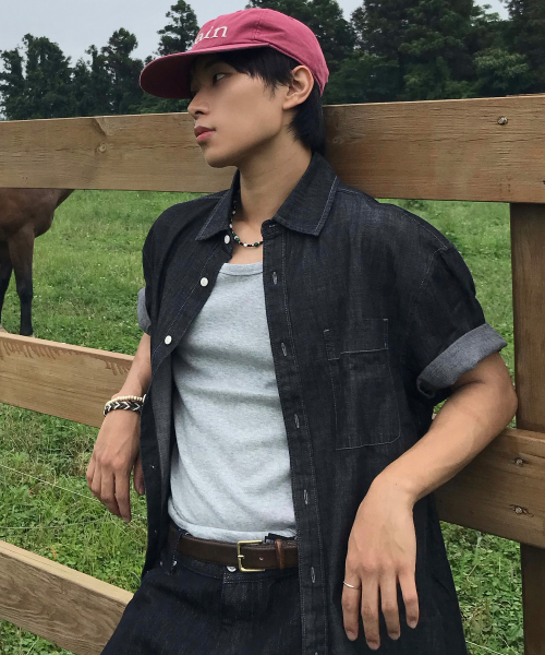 [ON]Stitch denim overfit daily short-sleeved shirt - 2color