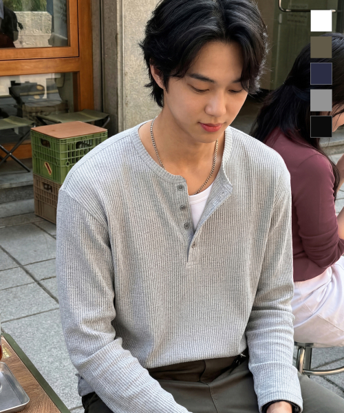 Texture Henry Neck Long Sleeve Gray SJLT2690