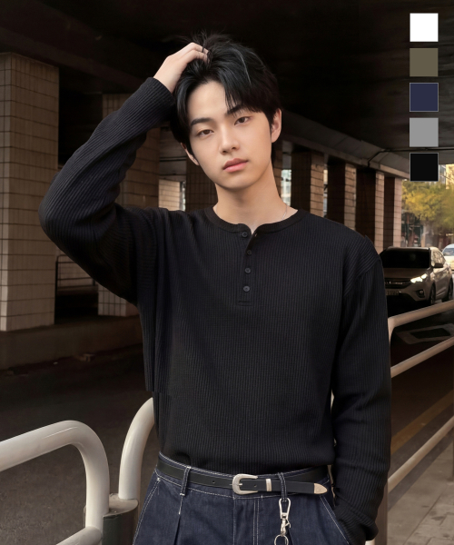 Texture Henry Neck Long Sleeve Black SJLT2690