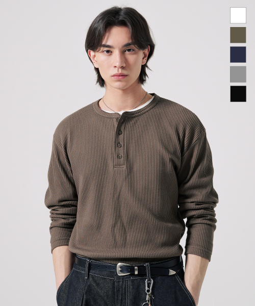 Texture Henry Neck Long Sleeve brown SJLT2690