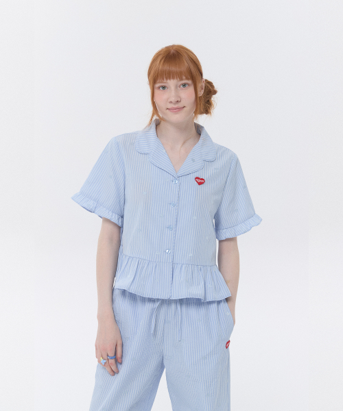 KIRSH MELLOW RUFFLE-POINT SHORT SLEEVE PAJAMA(SKY)